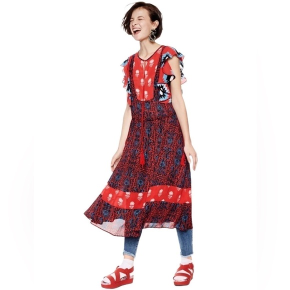 Desigual Dresses & Skirts - Desigual “Sigrid” sleeveless midi/ maxi patterned dress with ruffles & tassels!
